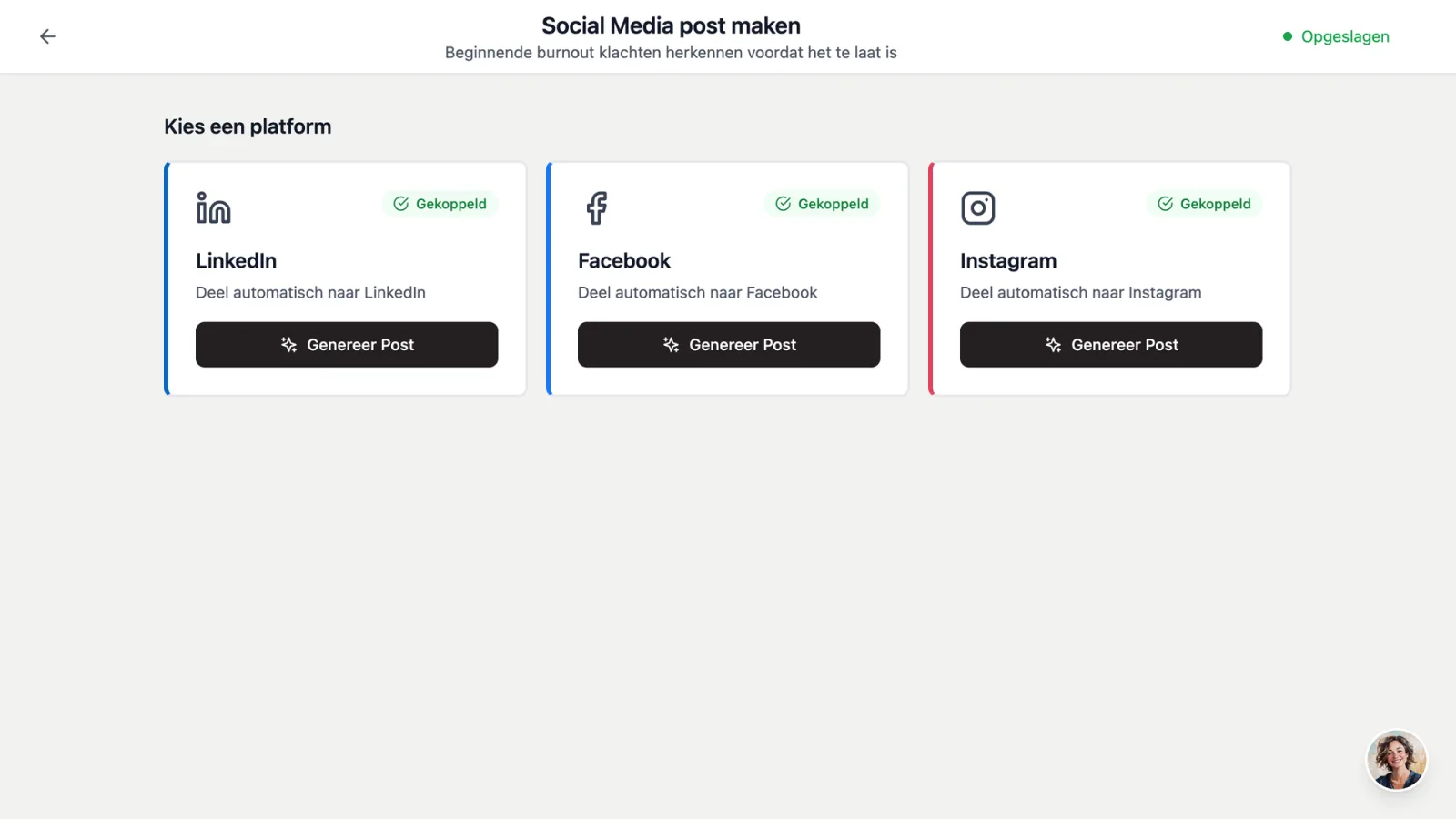 dibbi deelt een bericht naar LinkedIn, Facebook en Instagram