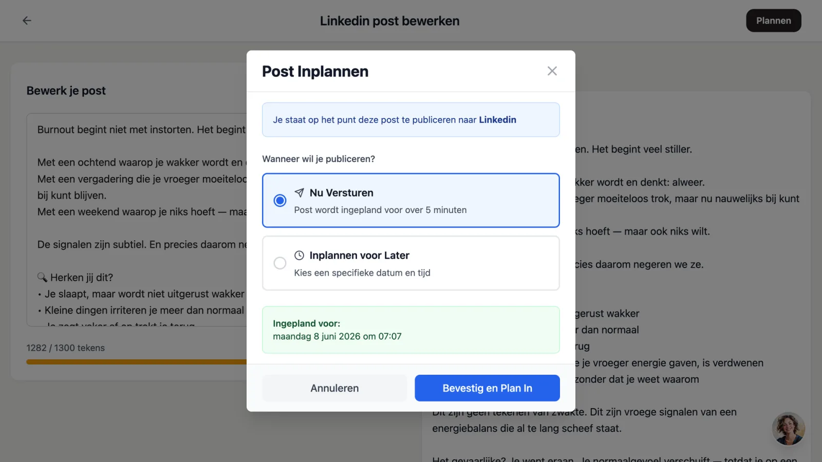 Een social post inplannen in dibbi