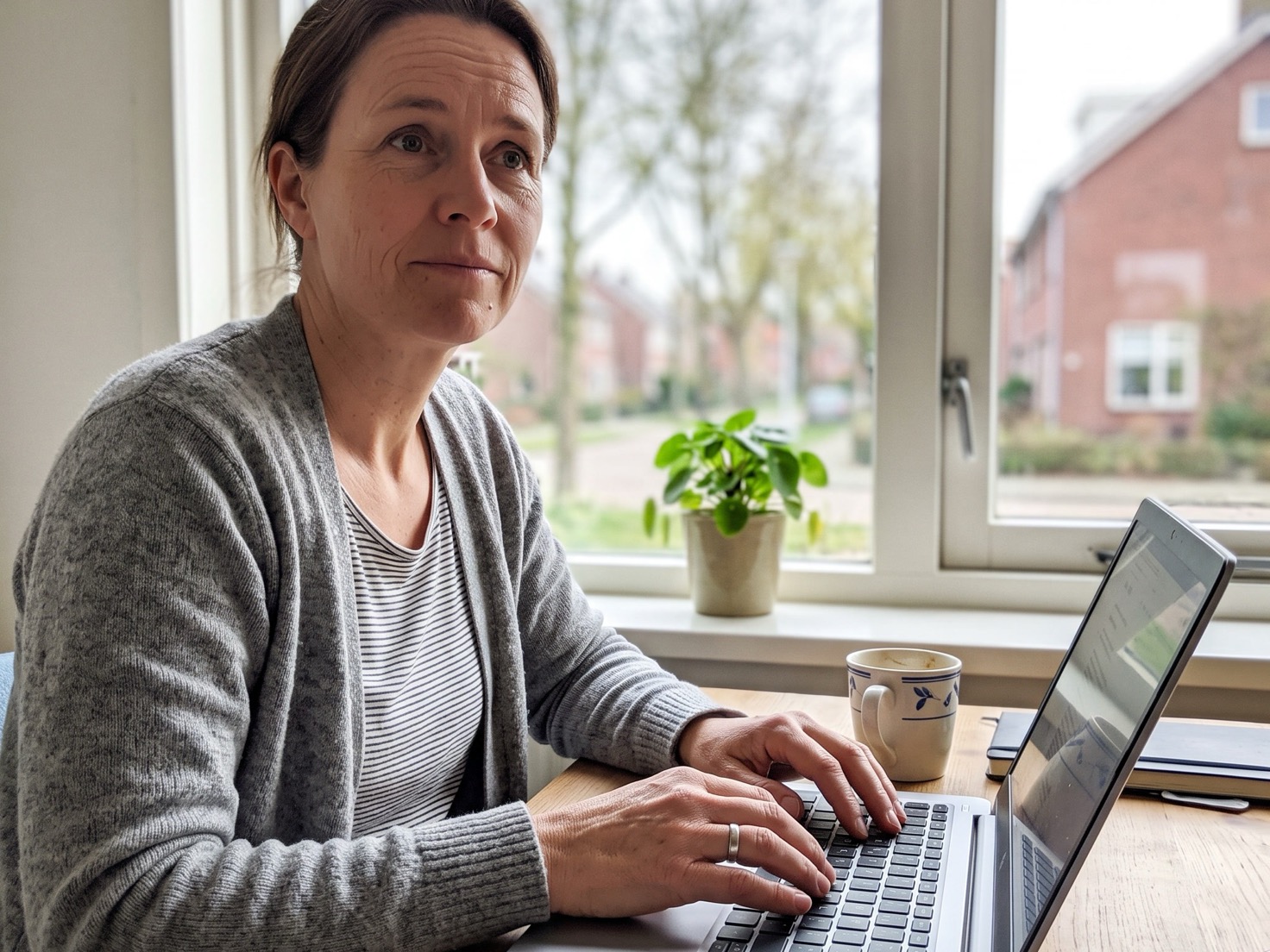 Zzp'er denkt na achter haar laptop over financiele zekerheid bij ziekte