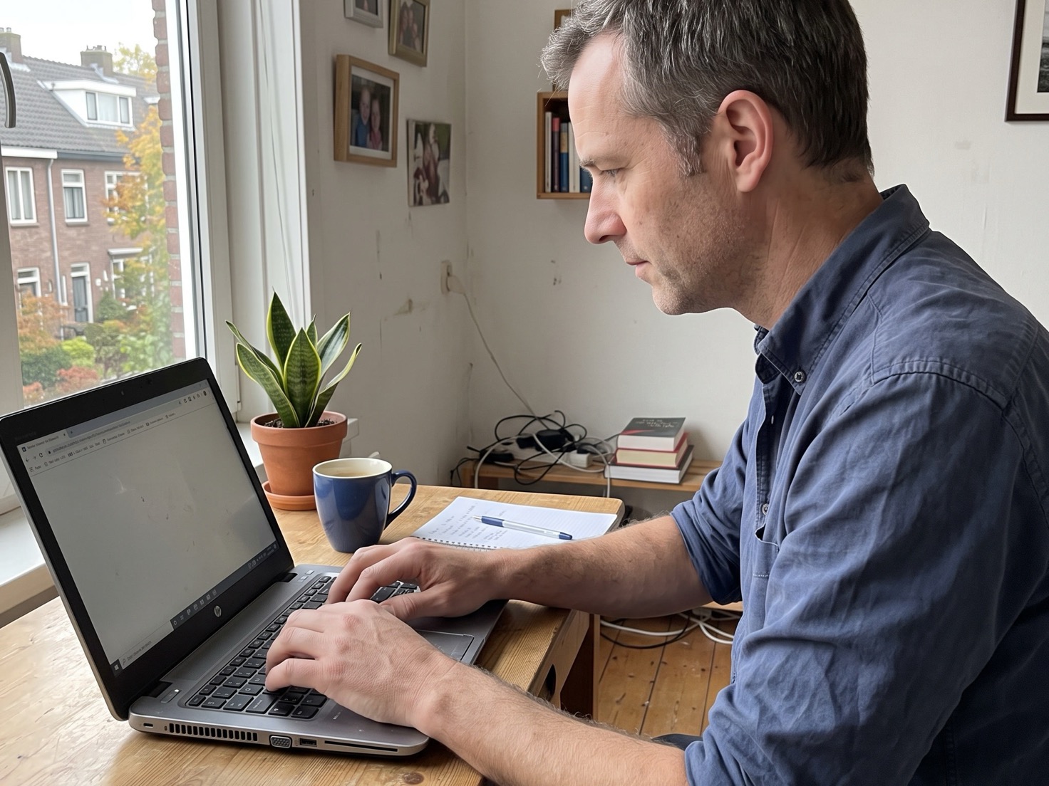 Zzp'er werkt achter laptop thuis aan zijn LinkedIn-profiel
