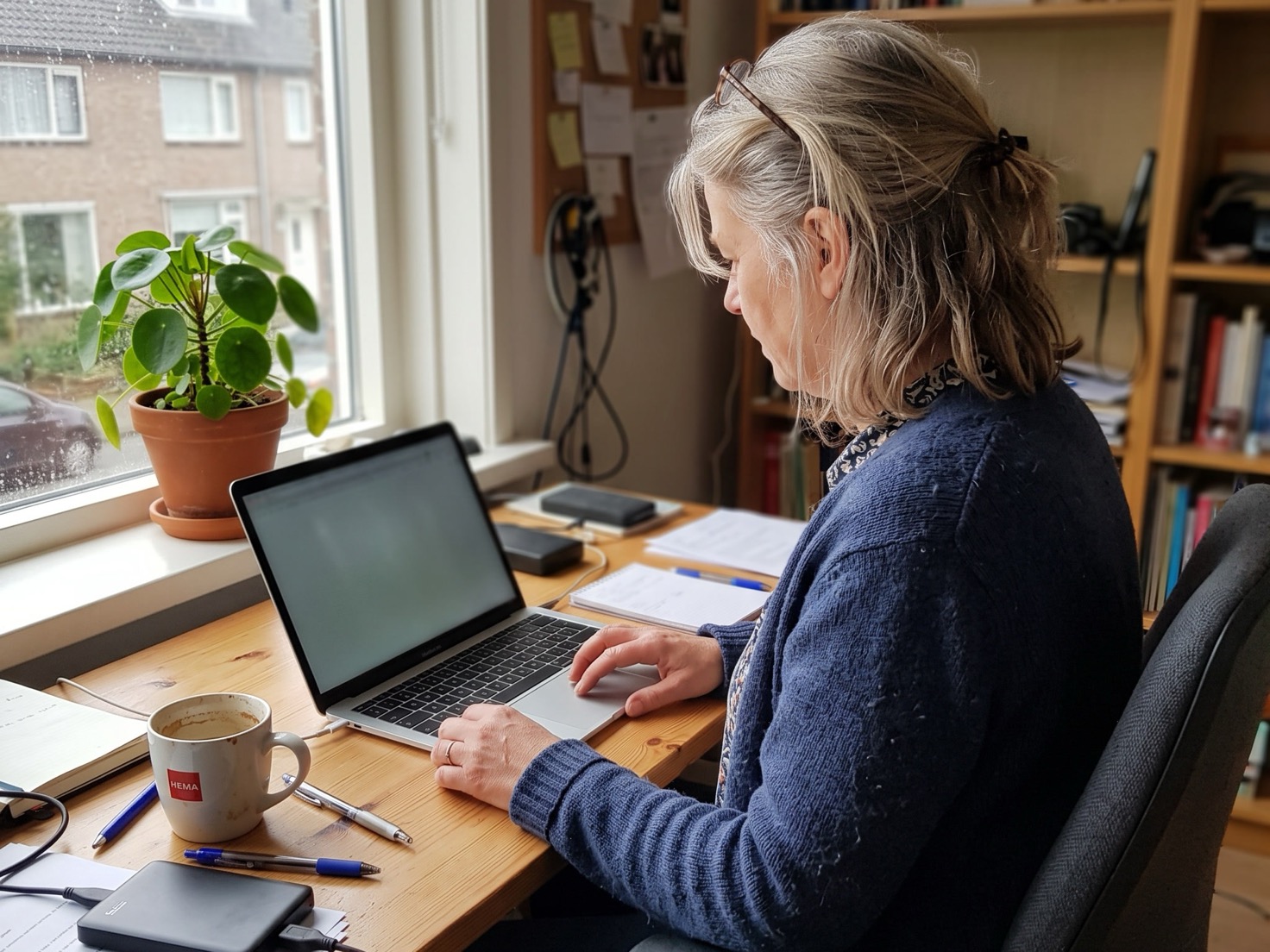 Zzp'er werkt aan laptop en twijfelt of haar doelgroepomschrijving nog klopt