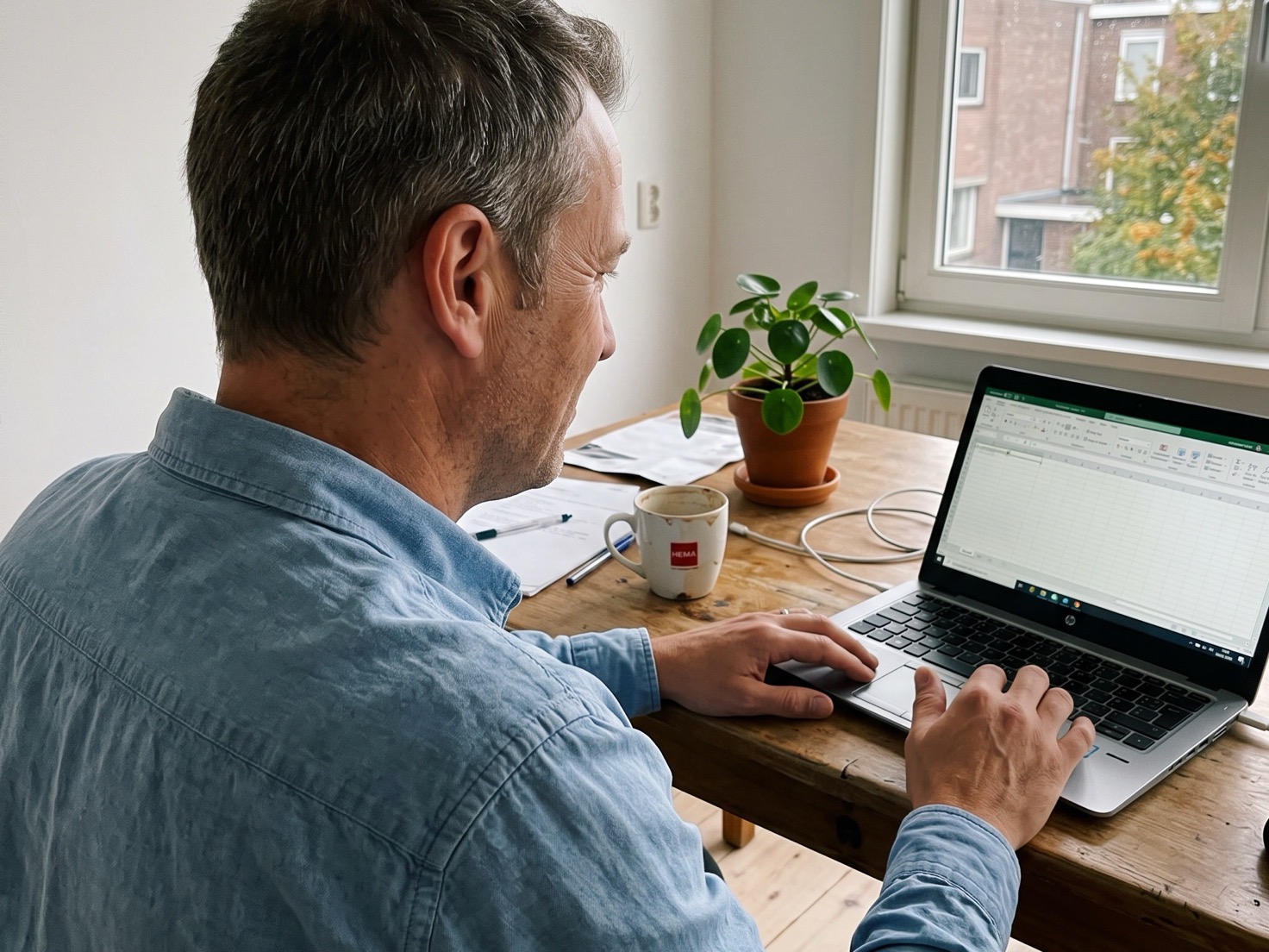 Man werkt geconcentreerd achter zijn laptop aan zijn website
