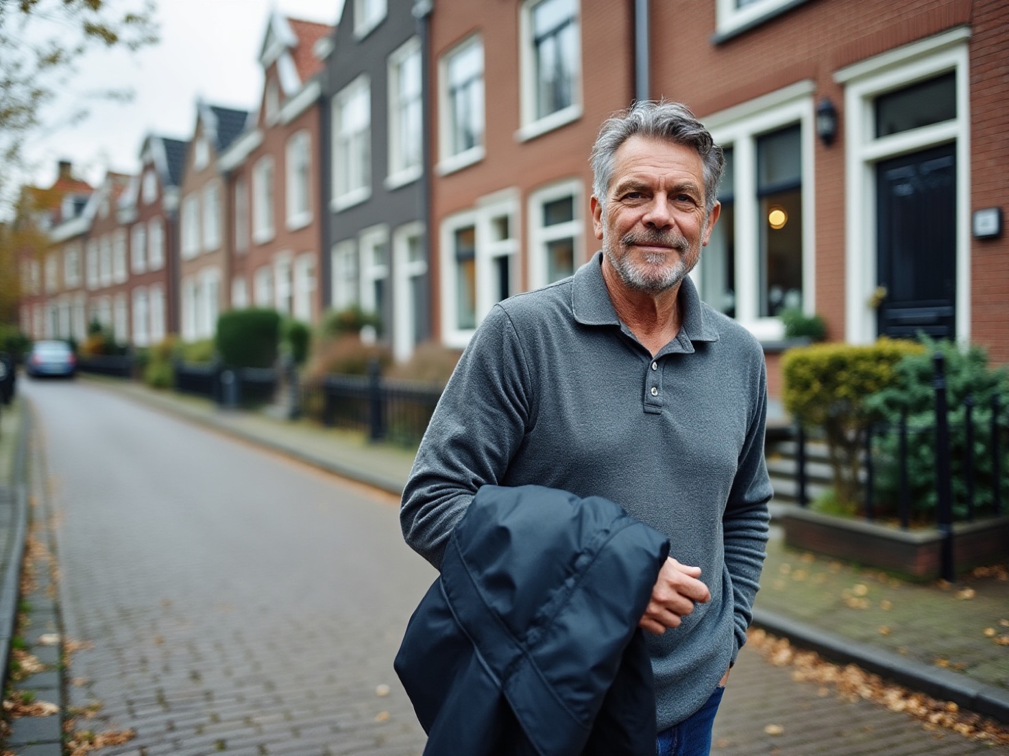Solo-ondernemer loopt rustig door een Nederlandse straat en denkt na over zijn jaar