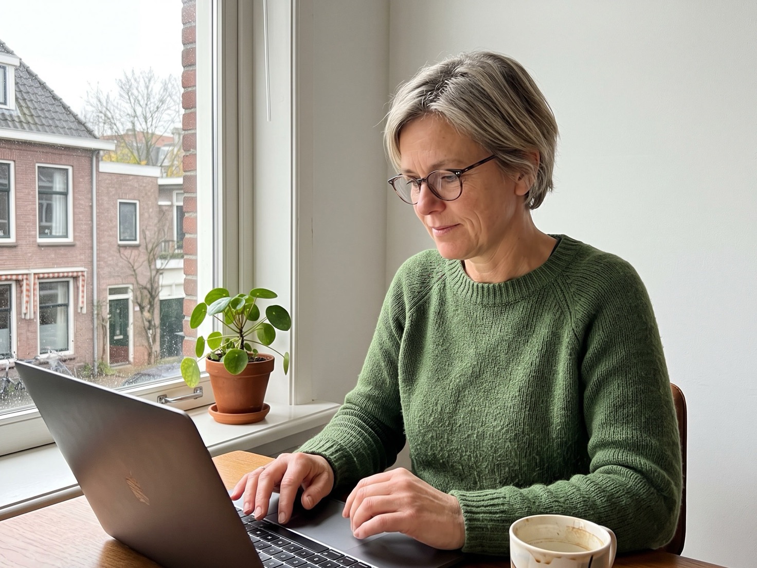 Vrouw werkt geconcentreerd achter haar laptop aan haar bureau