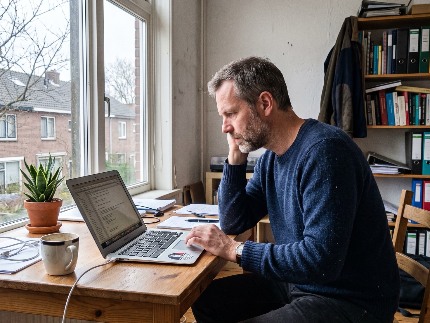 Ondernemer checkt zijn website op de laptop voor hij een nieuw zoekwoord kiest