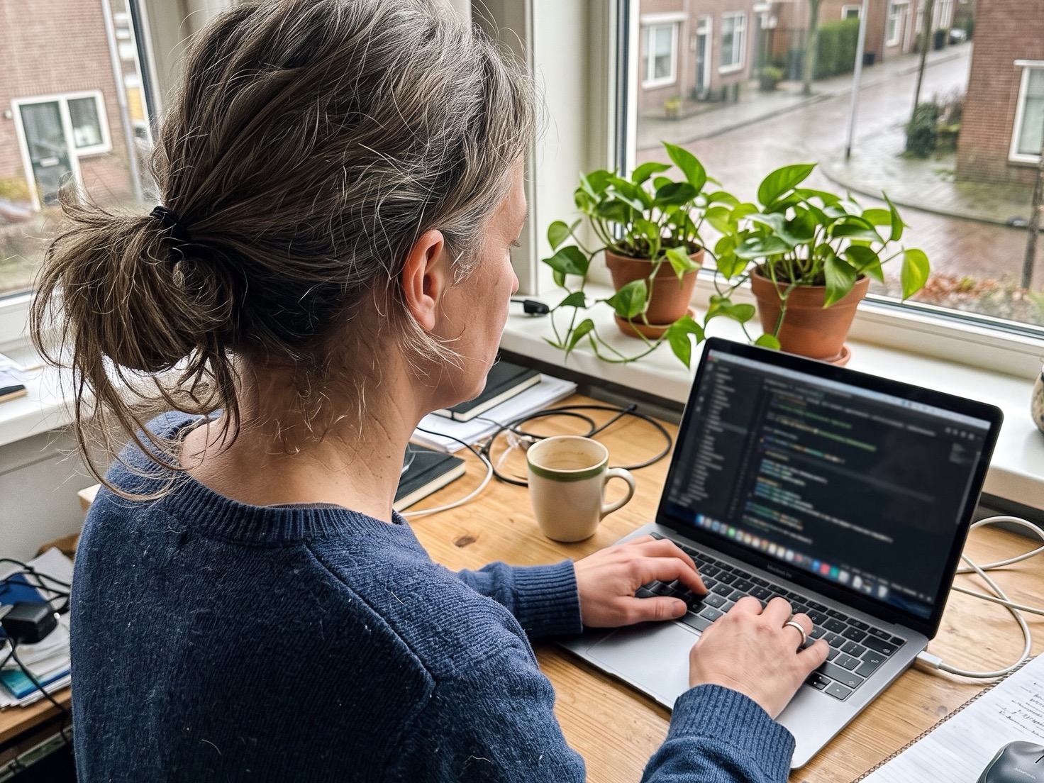 Solo-ondernemer werkt achter haar laptop aan de titel van haar dienstenpagina